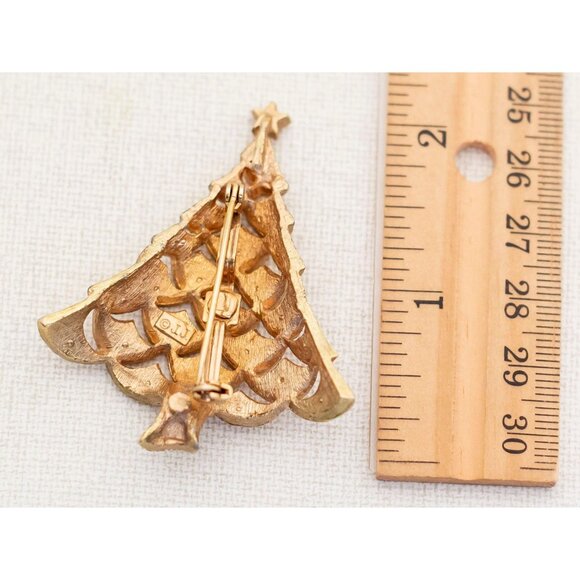 Vintage Fashionable Gold Tone Christmas Tree Star Tip Brooch by JJ - A11 - Picture 2 of 2